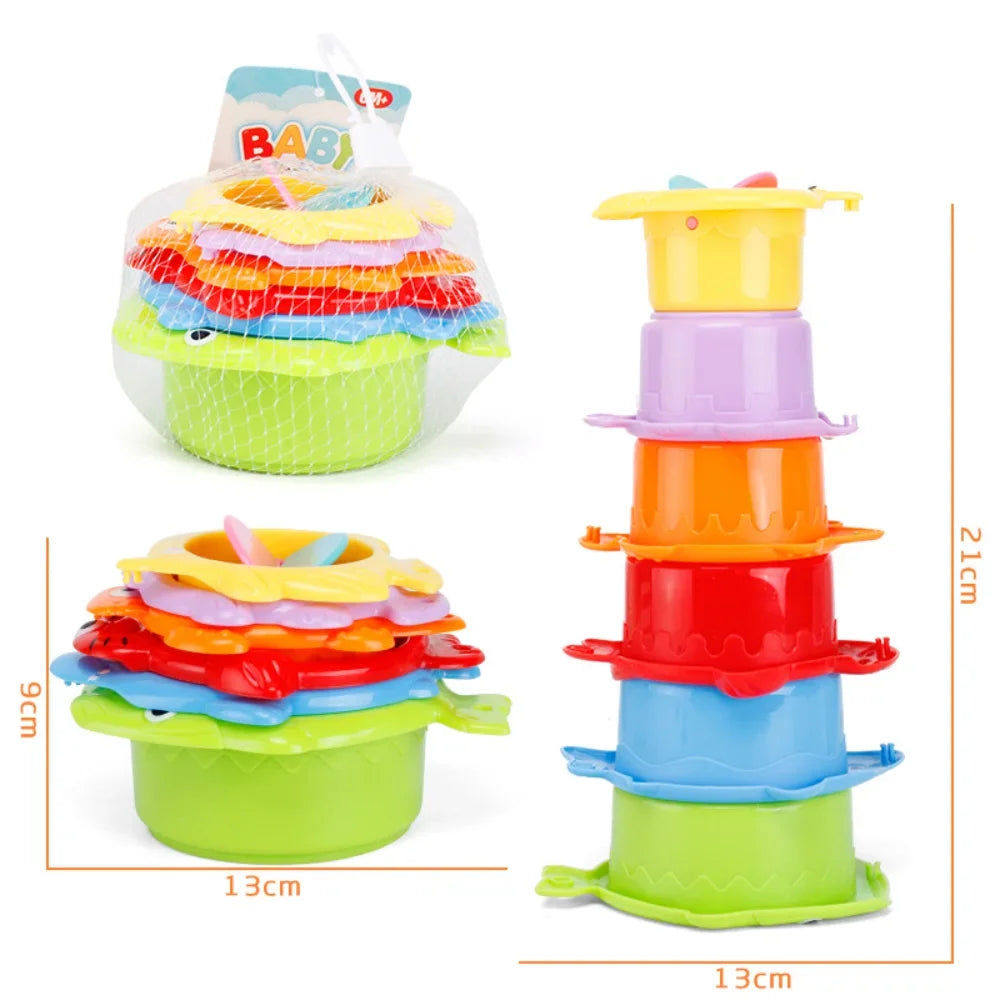 6Pcs Baby Stacking Cups Bath Toys Ocean Tower Gift Set