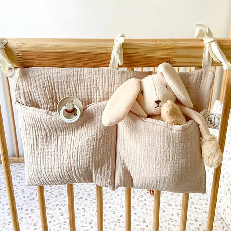 Baby Crib Storage Bag - Cotton Organizer for Diapers & Toys