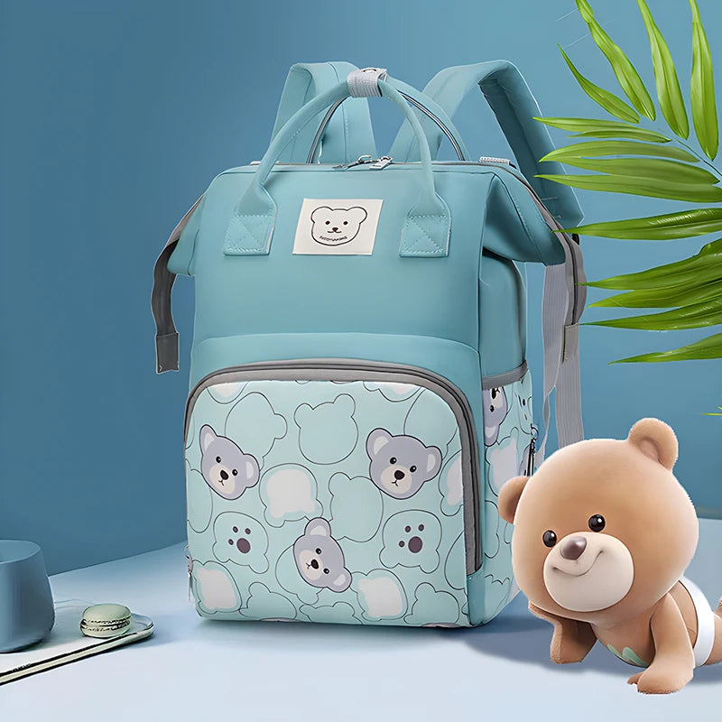 Bear Print Baby Diaper Bag Backpack – Waterproof & Large