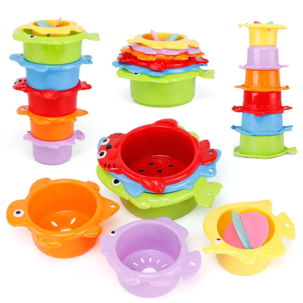 6Pcs Baby Stacking Cups Bath Toys Ocean Tower Gift Set