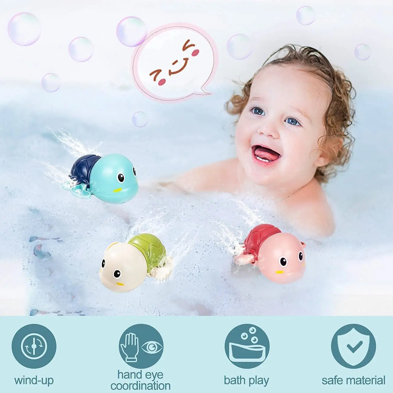 3PCS Wind-Up Baby Bath Toys, Cute Swimming Turtles for Kids