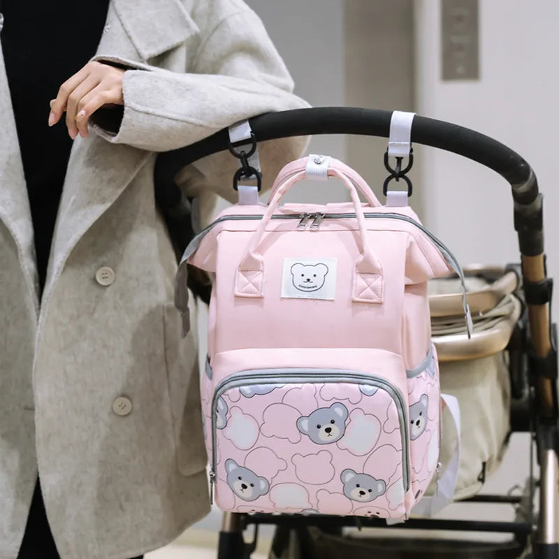 Bear Print Baby Diaper Bag Backpack – Waterproof & Large