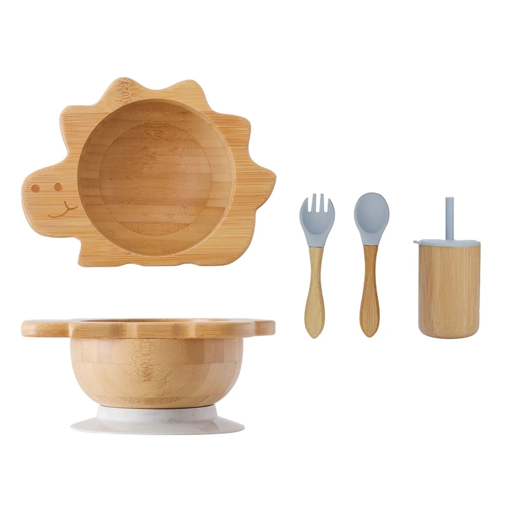 Bamboo Baby Feeding Tableware Set Silicone Suction Cups