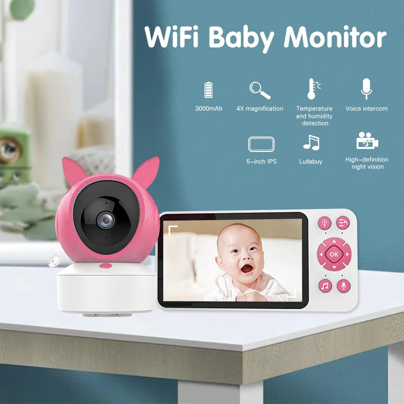 5" Smart WiFi Baby Monitor 1080P Audio/Video, Temp & Motion Alerts