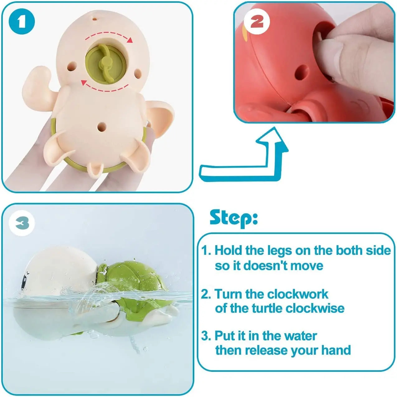 3PCS Wind-Up Baby Bath Toys, Cute Swimming Turtles for Kids