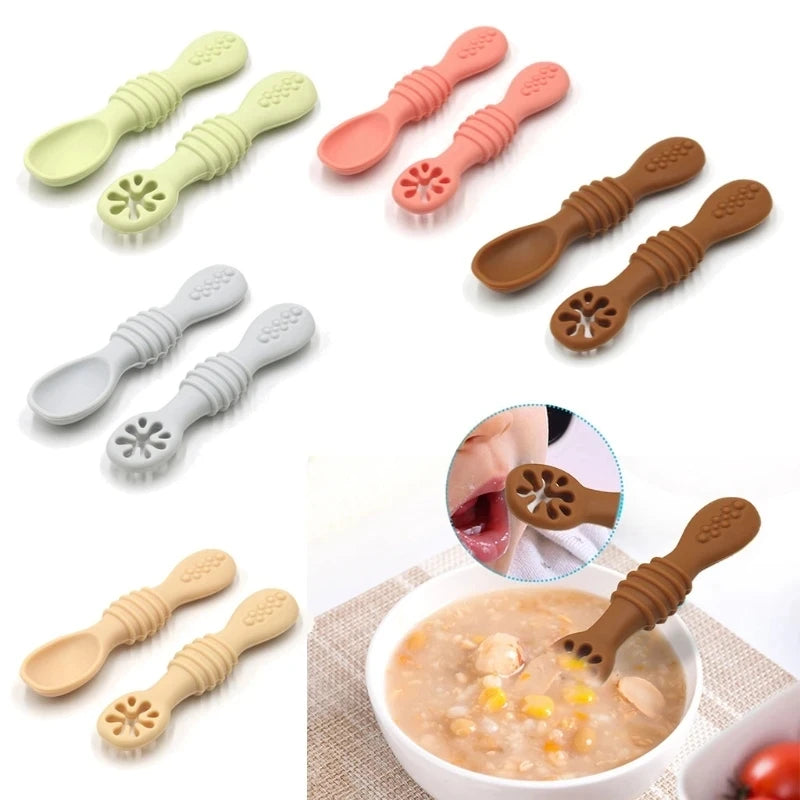 2PCS Baby Silicone Training Spoons | Kids Feeding Set