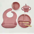 6/8-Piece Baby Silicone Tableware Set with Suction, Forks, Bibs & Cups