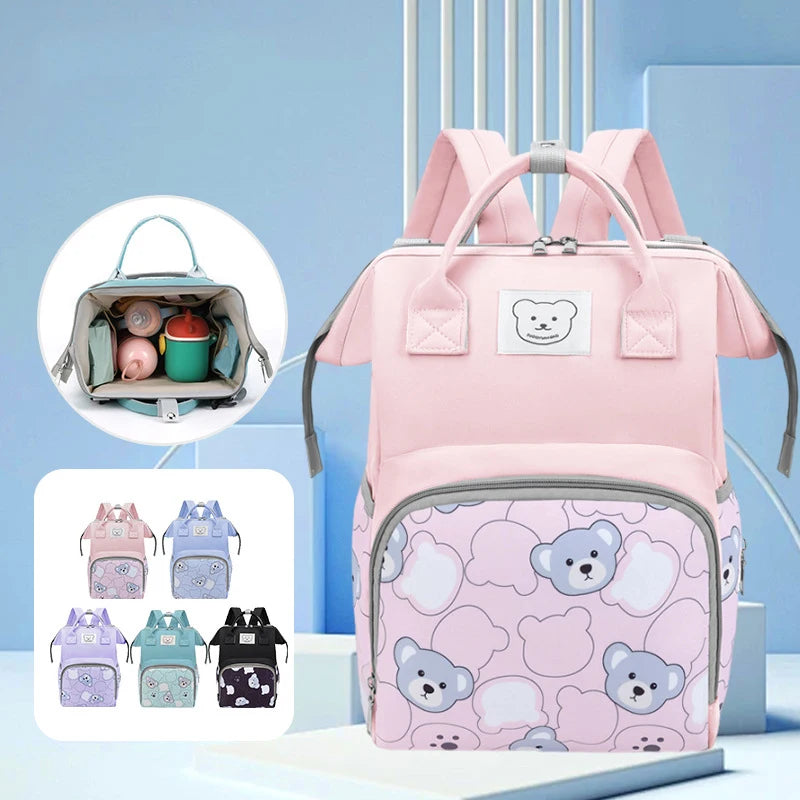 Bear Print Baby Diaper Bag Backpack – Waterproof & Large
