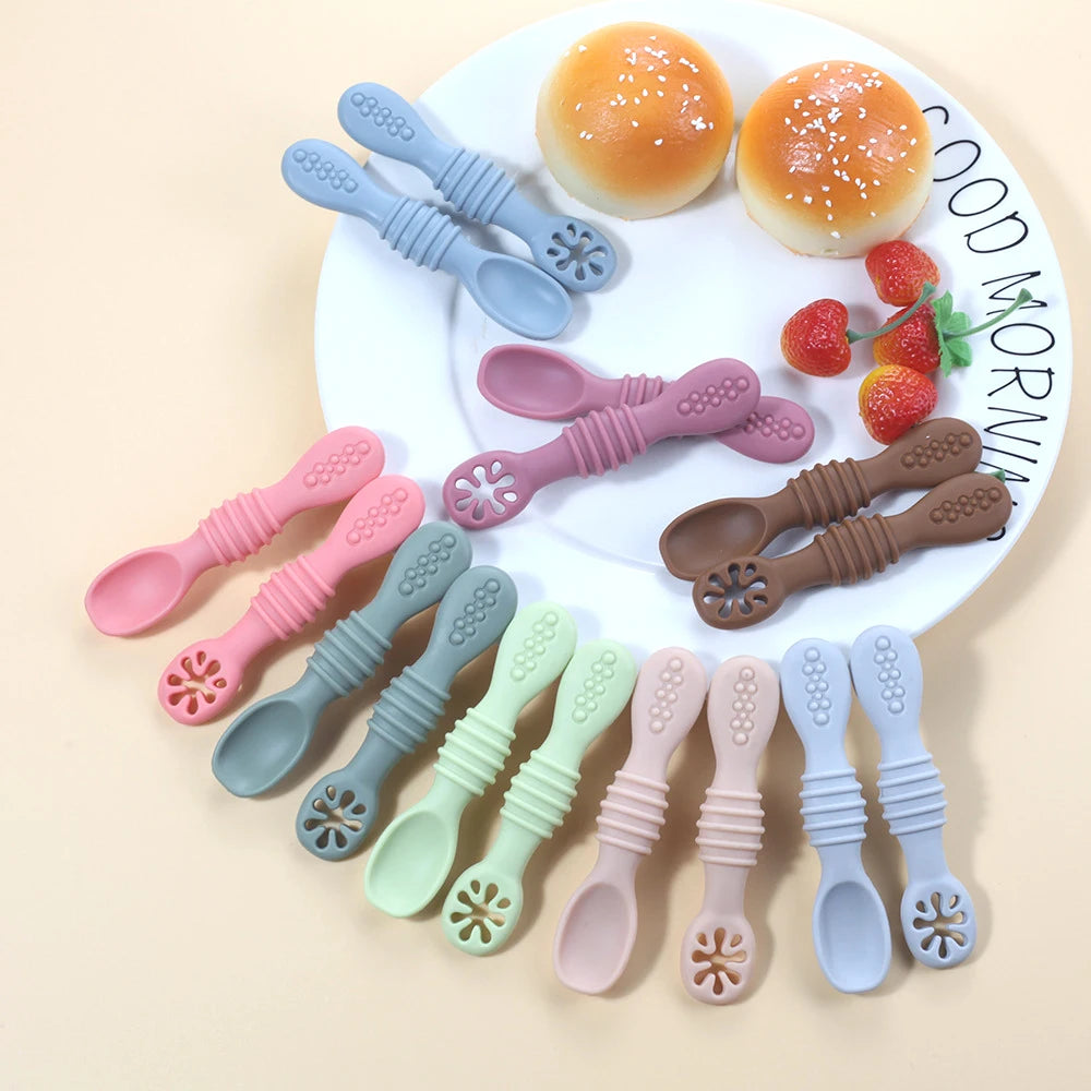 2PCS Baby Silicone Training Spoons | Kids Feeding Set