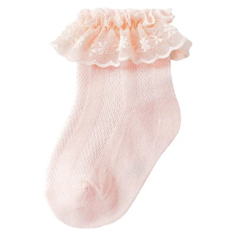 1 Pair Baby Girl Summer Ruffle Socks - Mesh Cotton Thin