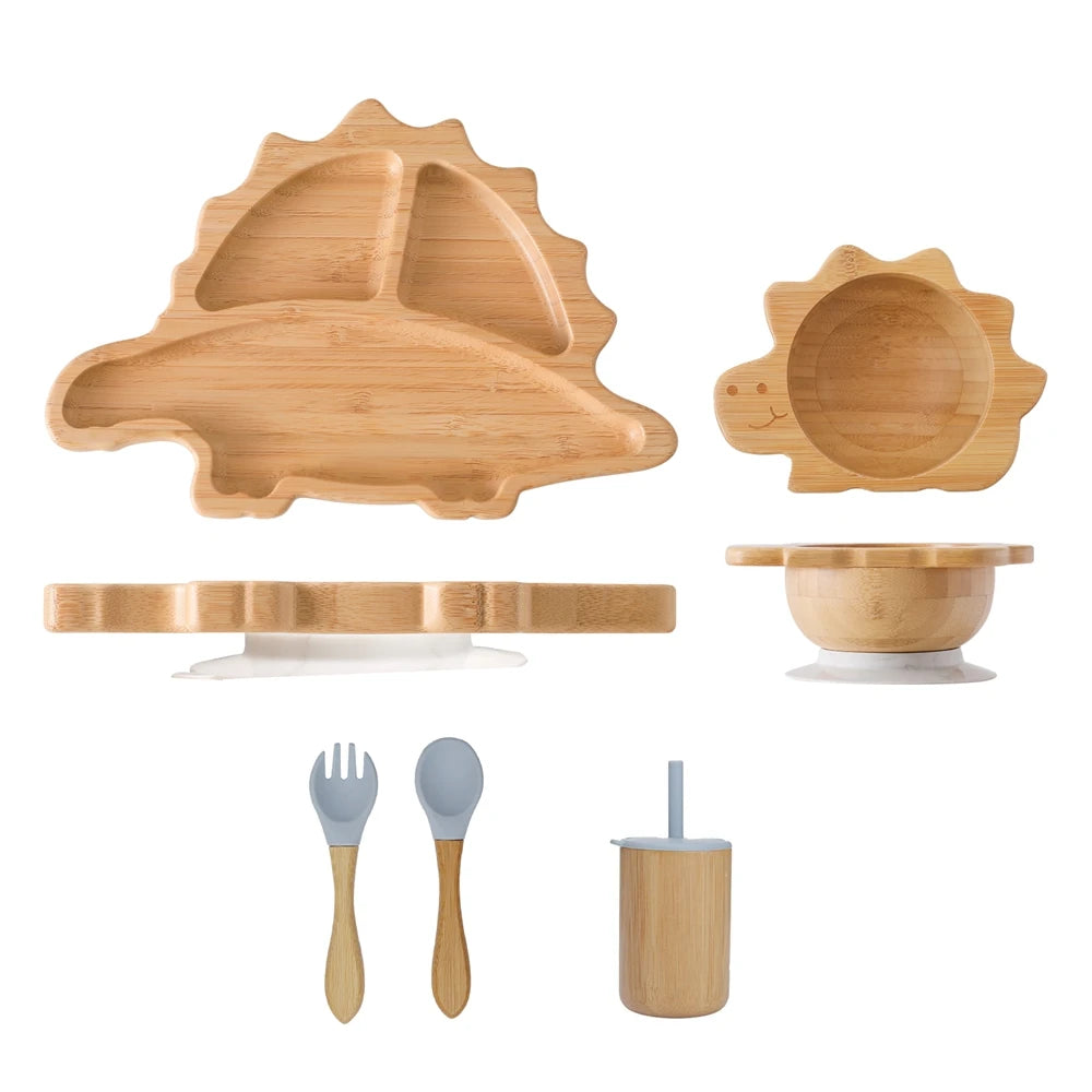 Bamboo Baby Feeding Tableware Set Silicone Suction Cups