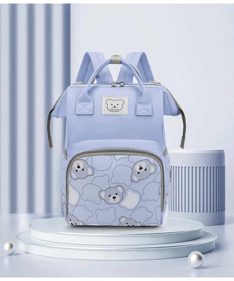 Bear Print Baby Diaper Bag Backpack – Waterproof & Large