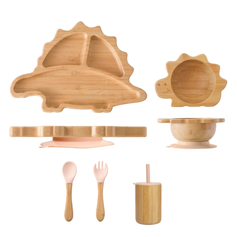 Bamboo Baby Feeding Tableware Set Silicone Suction Cups