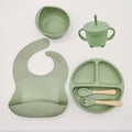 6/8-Piece Baby Silicone Tableware Set with Suction, Forks, Bibs & Cups