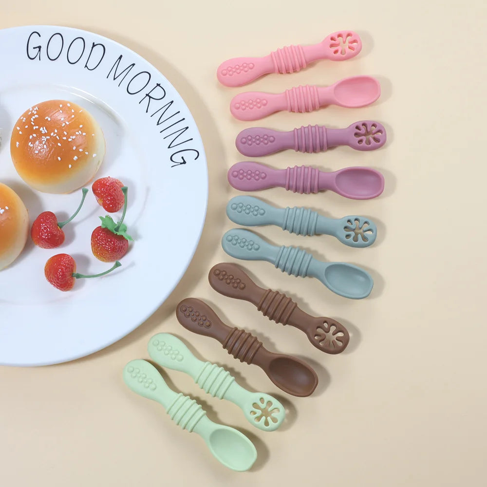 2PCS Baby Silicone Training Spoons | Kids Feeding Set