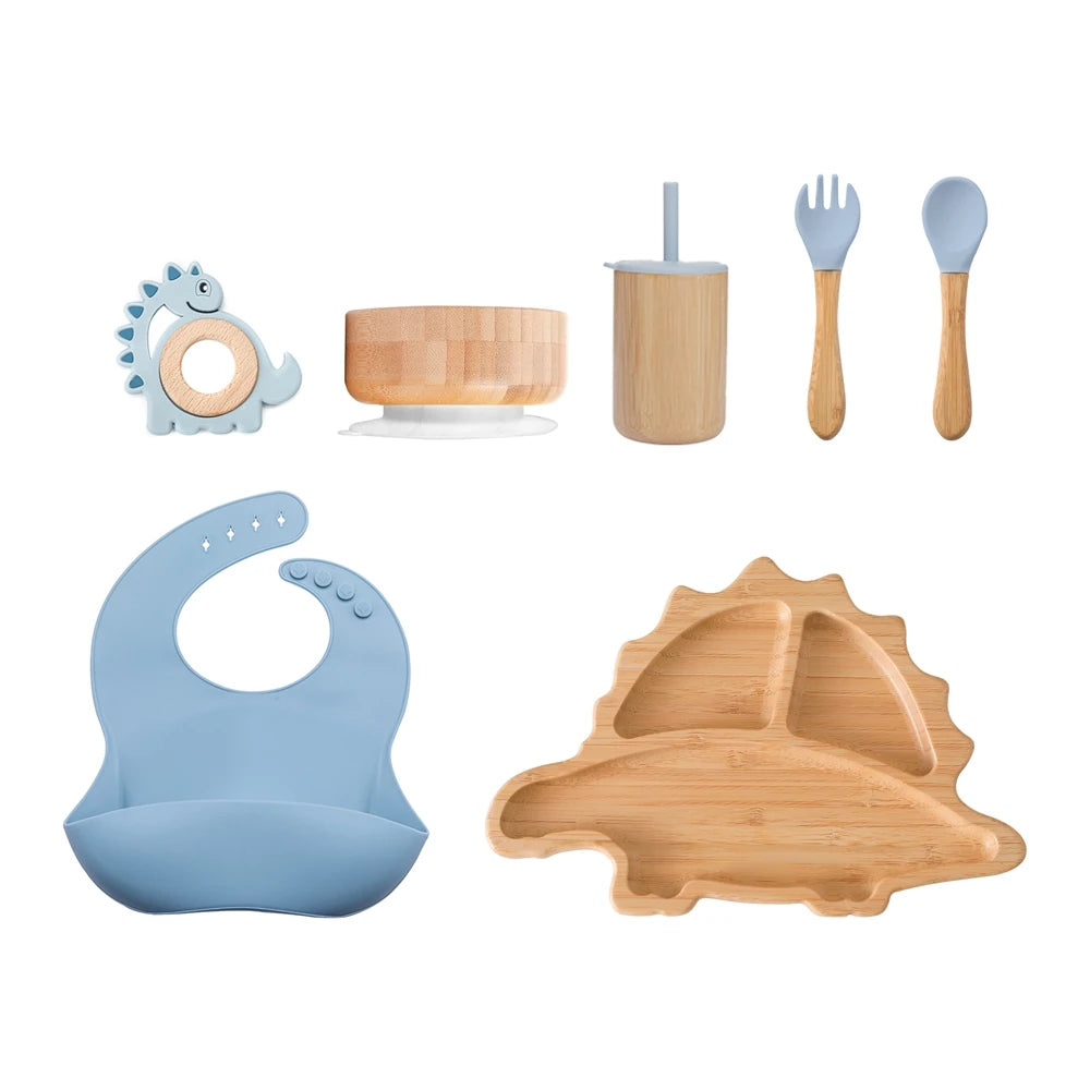 Bamboo Baby Feeding Tableware Set Silicone Suction Cups