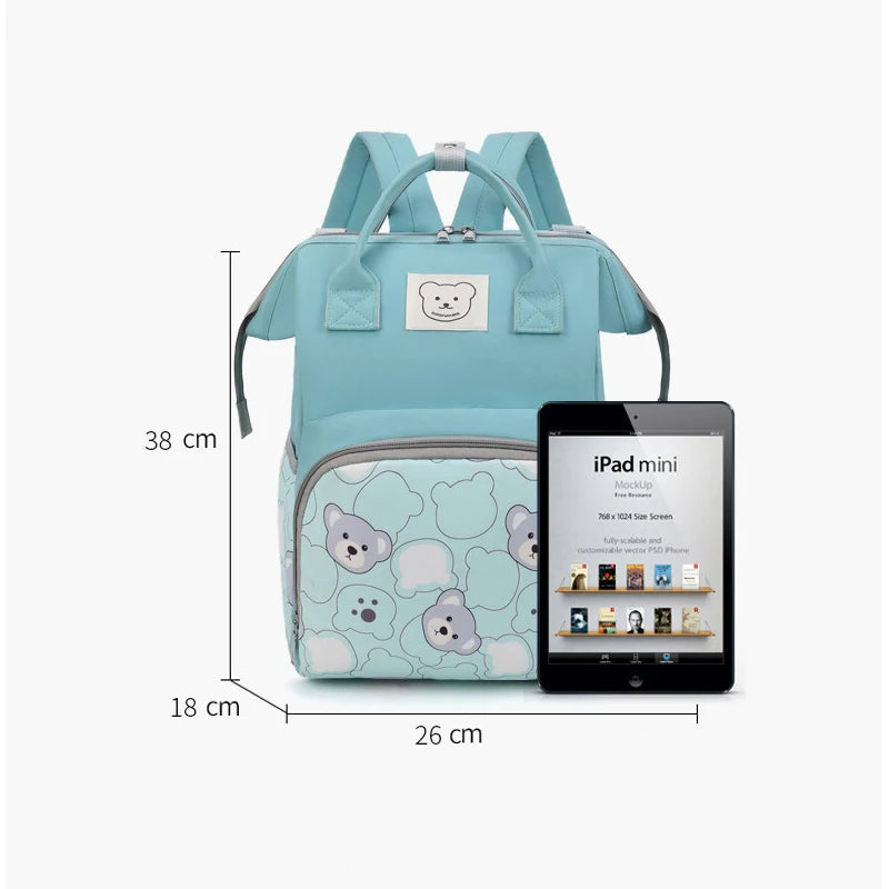 Bear Print Baby Diaper Bag Backpack – Waterproof & Large