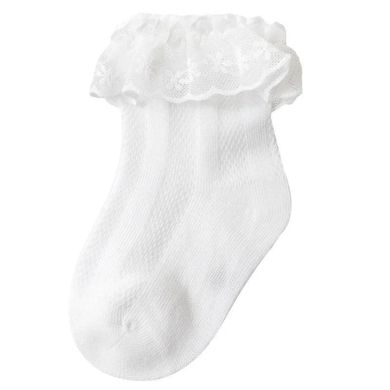 1 Pair Baby Girl Summer Ruffle Socks - Mesh Cotton Thin