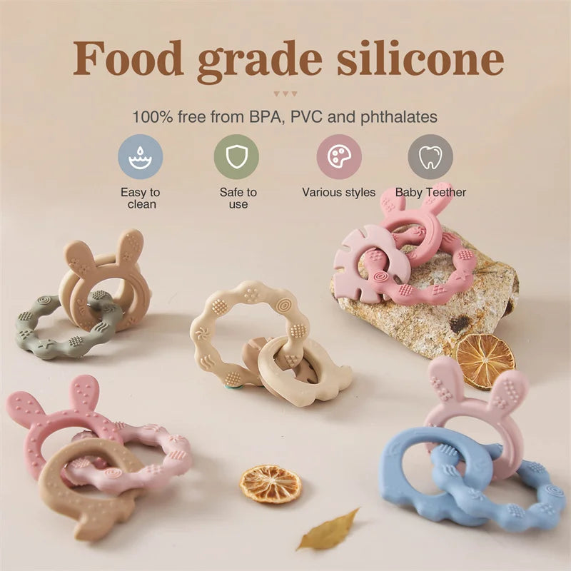 Baby Silicone Teether Ring BPA-Free | Cartoon Rattle Toy