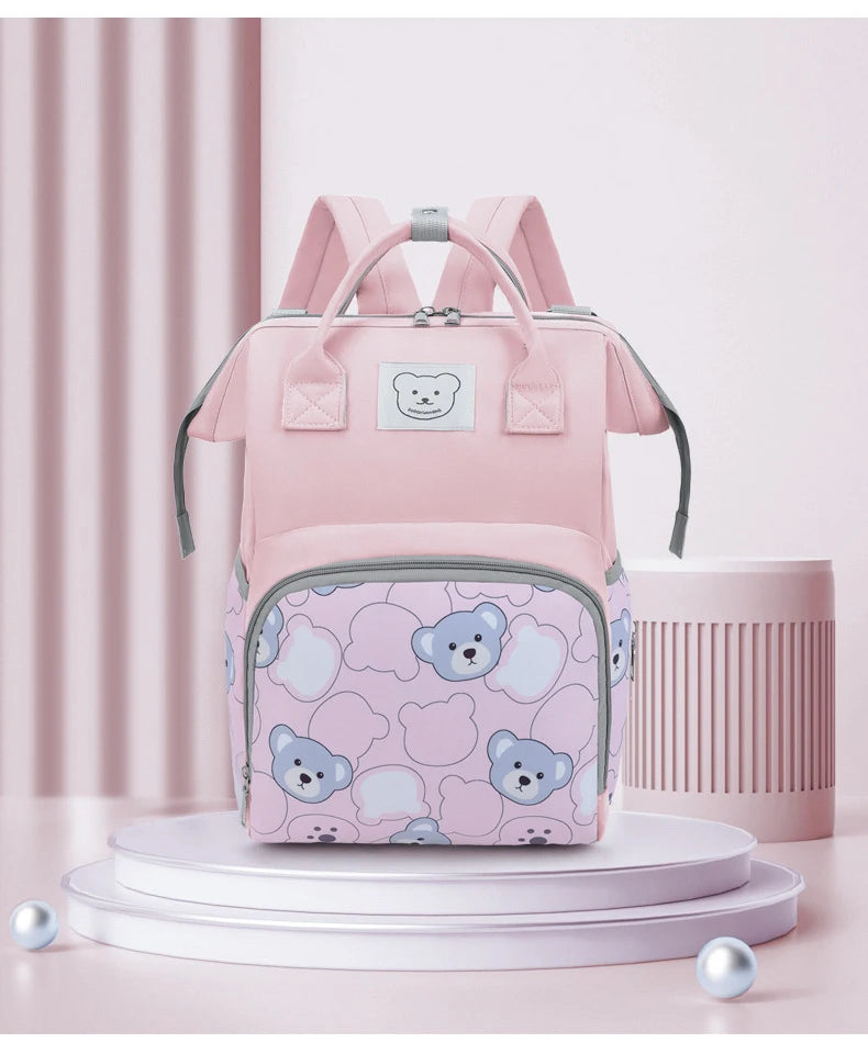 Bear Print Baby Diaper Bag Backpack – Waterproof & Large