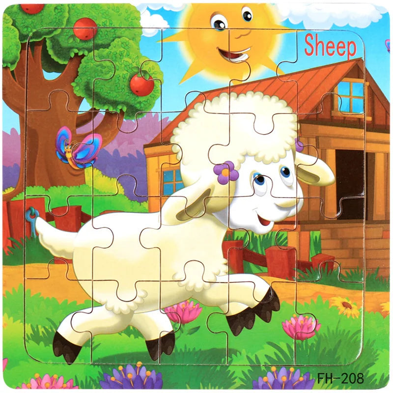 20pc Wooden 3D Animal Vehicle Puzzle Toy for Kids Age 1-3