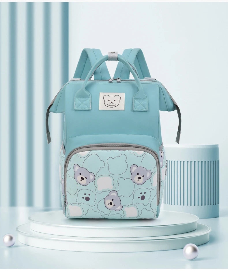 Bear Print Baby Diaper Bag Backpack – Waterproof & Large