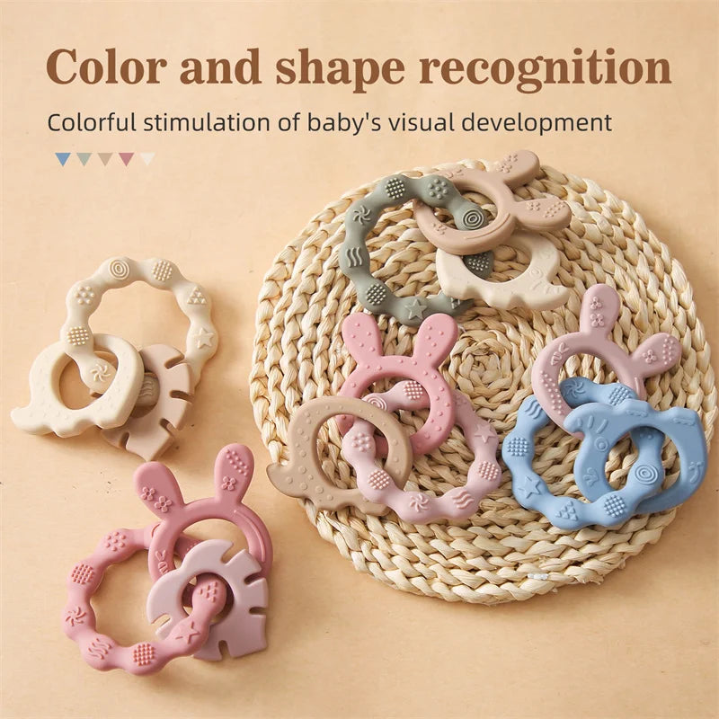 Baby Silicone Teether Ring BPA-Free | Cartoon Rattle Toy