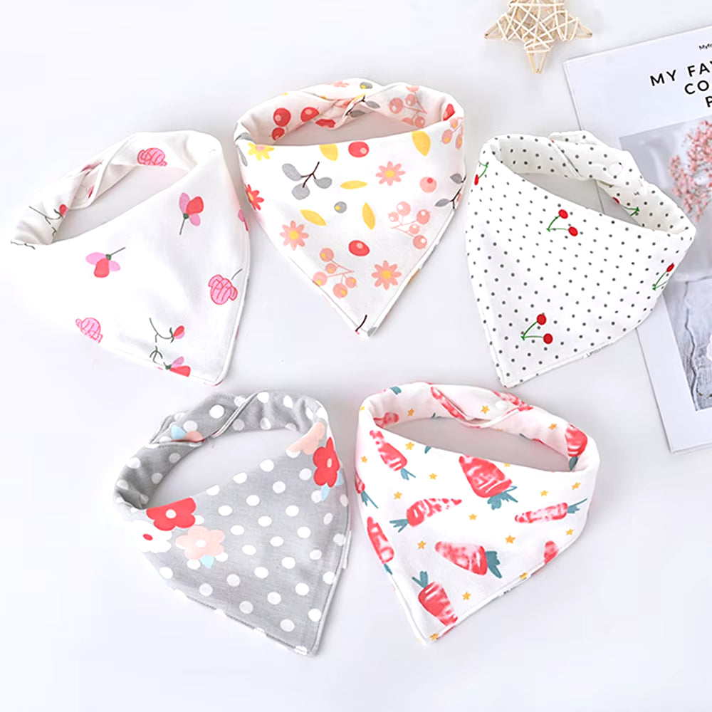 5Pcs Baby Bibs Cotton Bandana Triangle Cartoon Print Towel