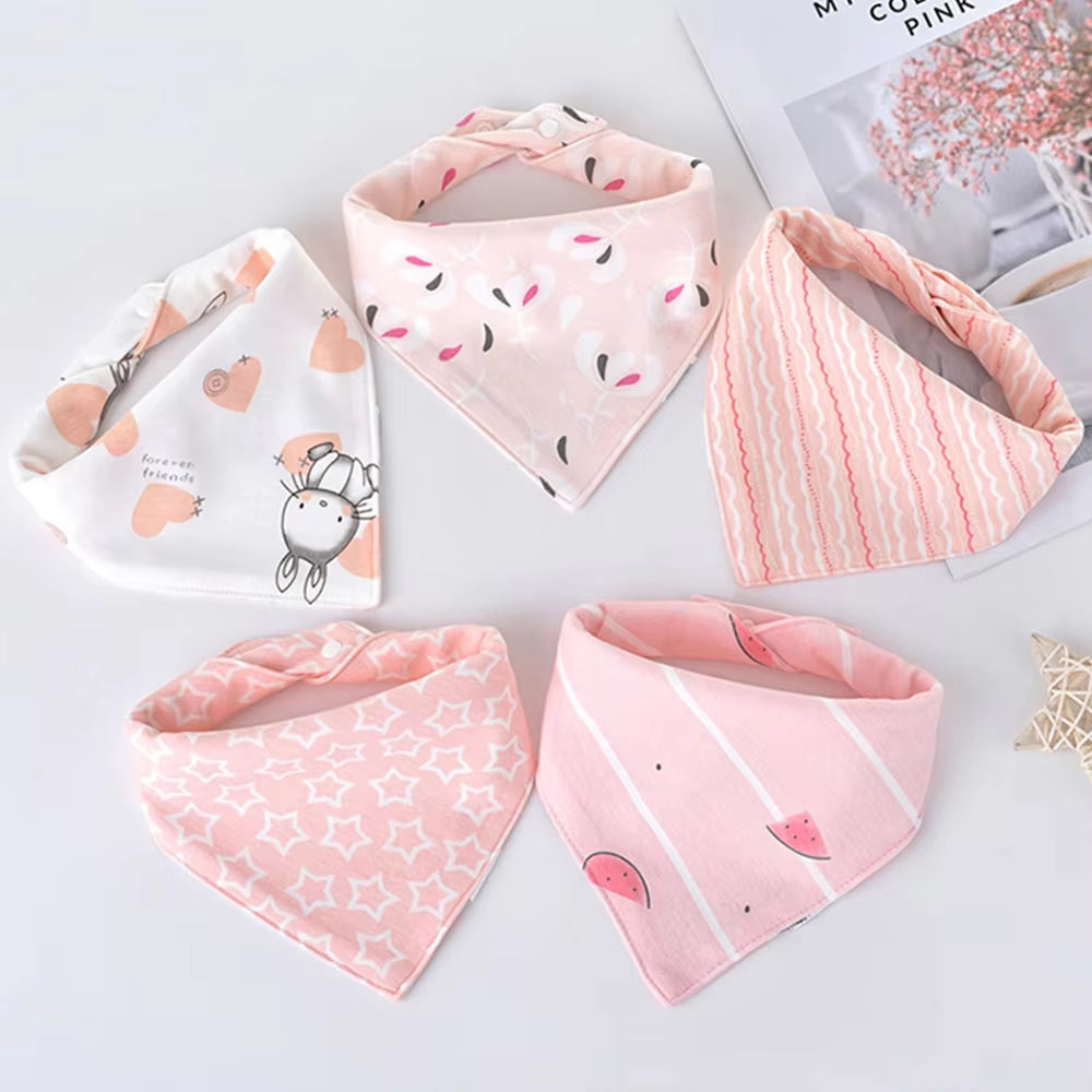 5Pcs Baby Bibs Cotton Bandana Triangle Cartoon Print Towel