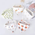 5Pcs Baby Bibs Cotton Bandana Triangle Cartoon Print Towel