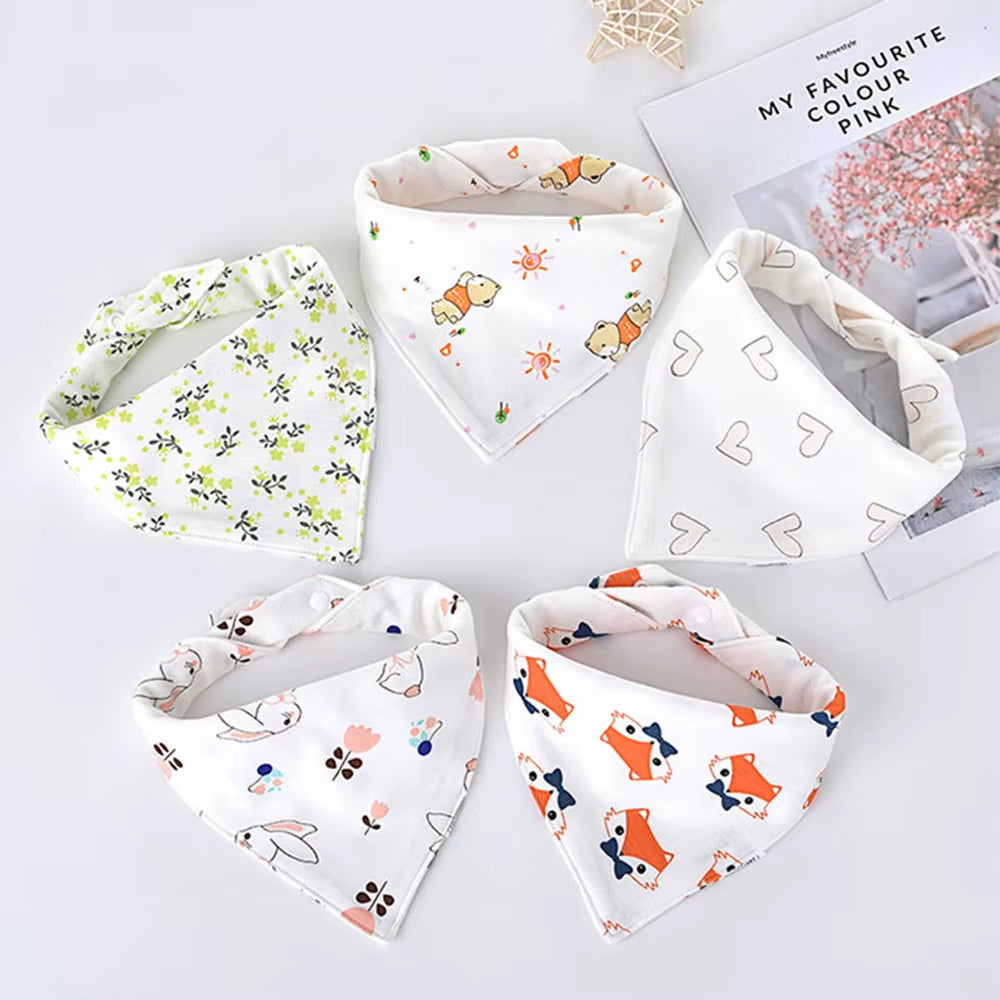 5Pcs Baby Bibs Cotton Bandana Triangle Cartoon Print Towel