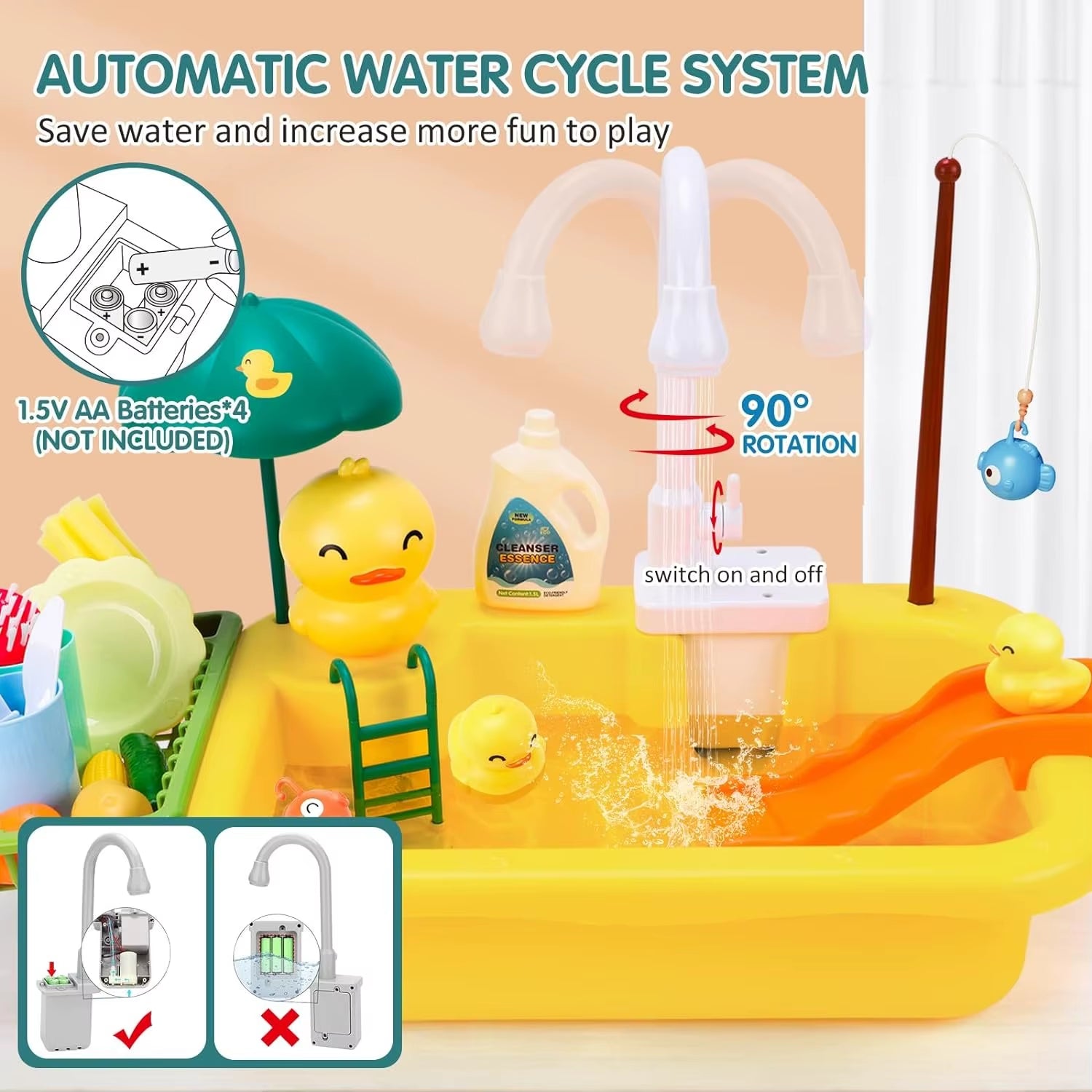 Faucet Kitchen Sink Toy for Water Play & Fishing