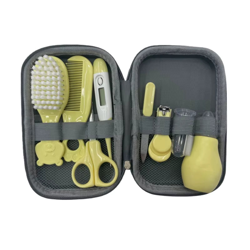8PCS Baby Care Cleaning Set Nail Clippers Comb Head Massage Nasal Aspirator Thermometer Soft Bristle Brush Children Grooming Kit