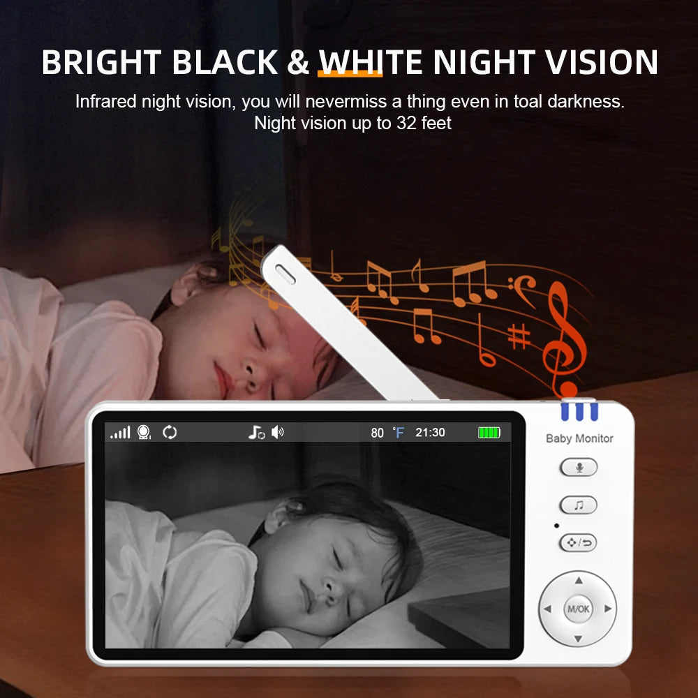 5" 720P Baby Monitor, Pan-Tilt, 4X Zoom, 2-Way Audio, Night Vision