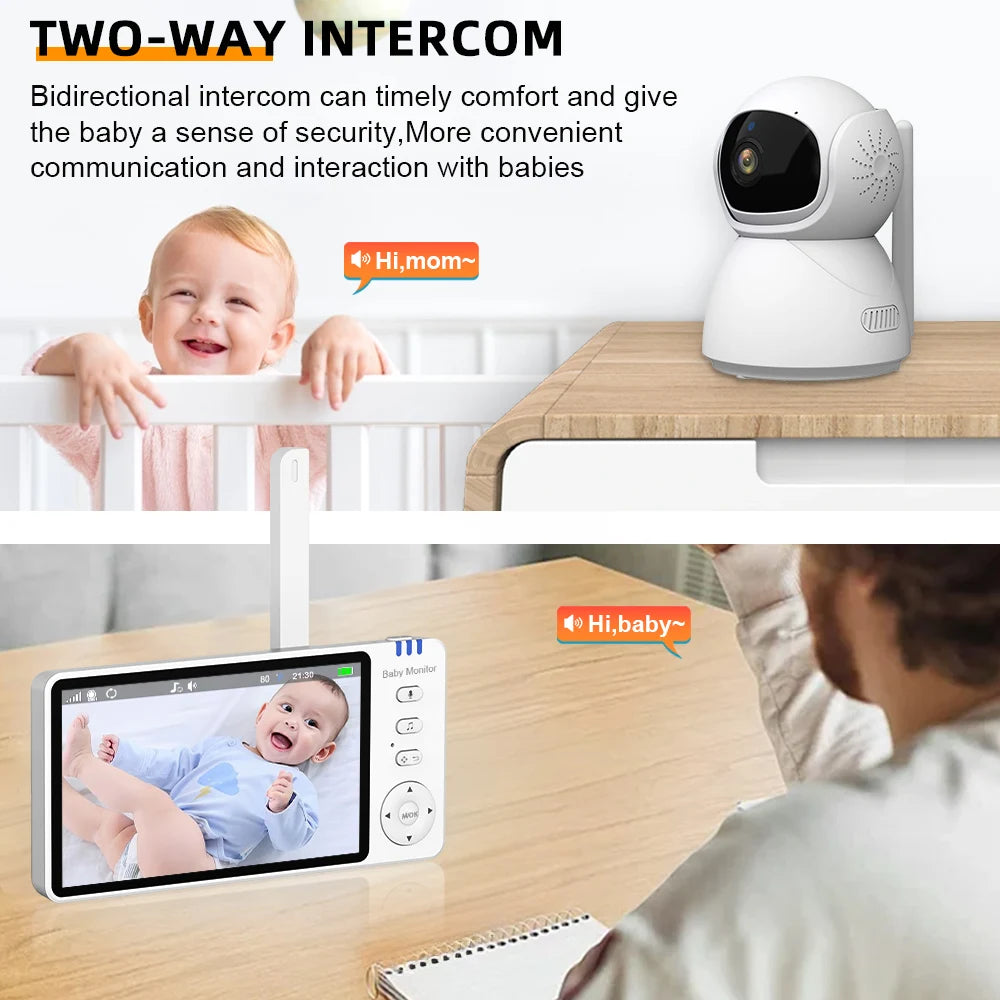 5" 720P Baby Monitor, Pan-Tilt, 4X Zoom, 2-Way Audio, Night Vision