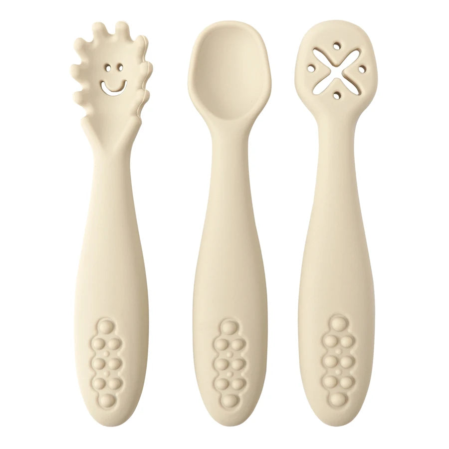 3PCS Baby Silicone Spoon Fork Set, Toddler Feeding Cutlery