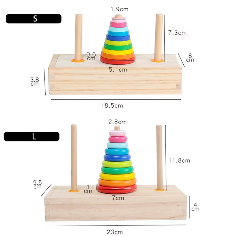 Classic Wooden Puzzle Stack Tower of Hanoi Kid Mathematical Early Educational Toys Parent-Child Interaction Toy with Storage Box