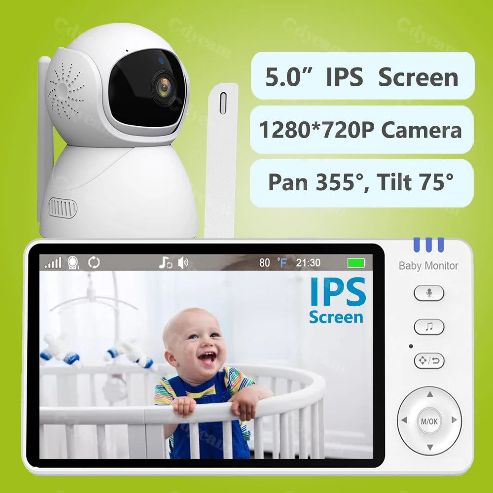 5" 720P Baby Monitor, Pan-Tilt, 4X Zoom, 2-Way Audio, Night Vision