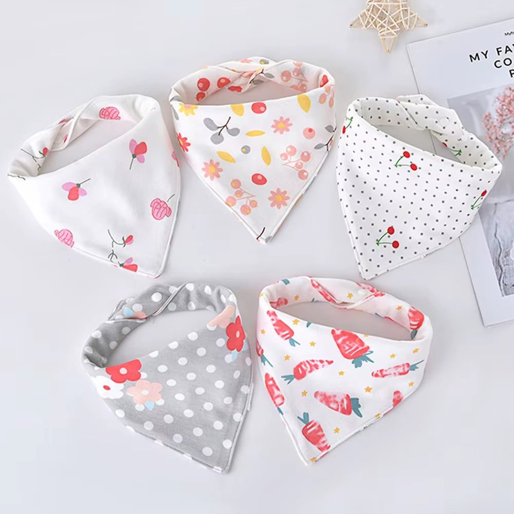 5Pcs Baby Bibs Cotton Bandana Triangle Cartoon Print Towel