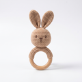 Crochet Bunny Wooden Rattle – Handmade Baby Sensory Teether