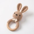 Crochet Bunny Wooden Rattle – Handmade Baby Sensory Teether
