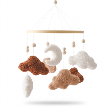 Wooden Crib Mobile – Nursery Decor with Soft Felt Bear Toys
